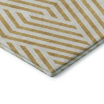 10' X 14' Gold And Ivory Geometric Washable Area Rug With UV Protection