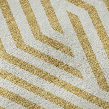10' X 14' Gold And Ivory Geometric Washable Area Rug With UV Protection