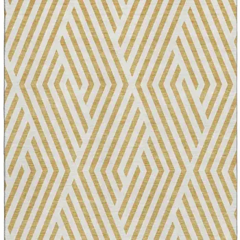 10' X 14' Gold And Ivory Geometric Washable Area Rug With UV Protection