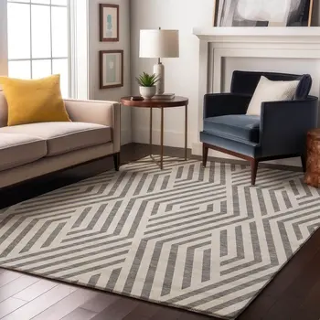 3' X 5' Gray And Ivory Geometric Washable Area Rug With UV Protection