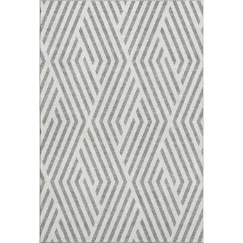 3' X 5' Gray And Ivory Geometric Washable Area Rug With UV Protection