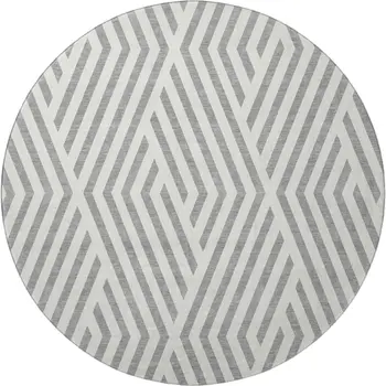 8' Gray And Ivory Geometric Washable Round Rug With UV Protection