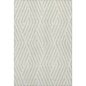 3' X 5' Ivory And Beige Geometric Washable Area Rug With UV Protection