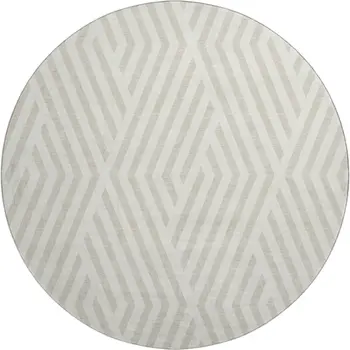 8' Ivory And Beige Geometric Washable Round Rug With UV Protection