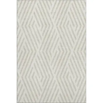 9' X 12' Ivory And Beige Geometric Washable Area Rug With UV Protection