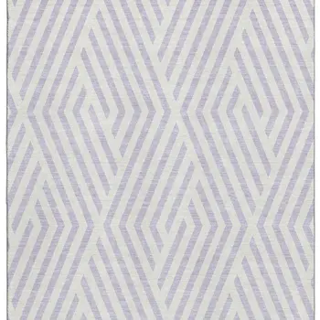 5' X 8' Lavender And Ivory Geometric Washable Area Rug With UV Protection