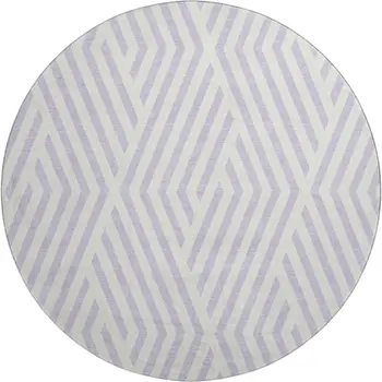 8' Lavender And Ivory Geometric Washable Round Rug With UV Protection