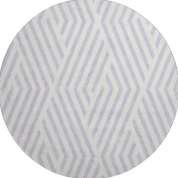 8' Lavender And Ivory Geometric Washable Round Rug With UV Protection