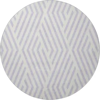 8' Lavender And Ivory Geometric Washable Round Rug With UV Protection