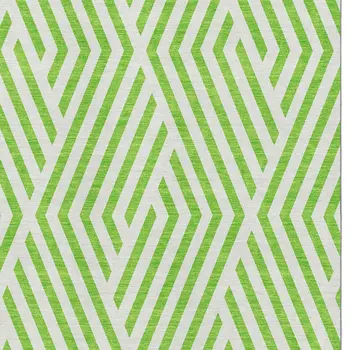 5' X 8' Lime Green And Ivory Geometric Washable Area Rug With UV Protection
