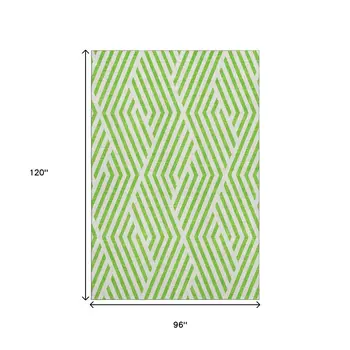 8' X 10' Lime Green And Ivory Geometric Washable Area Rug With UV Protection