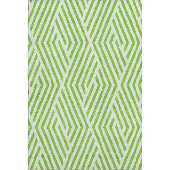 10' X 14' Lime Green And Ivory Geometric Washable Area Rug With UV Protection
