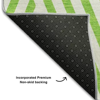 10' X 14' Lime Green And Ivory Geometric Washable Area Rug With UV Protection