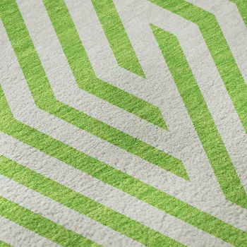 10' X 14' Lime Green And Ivory Geometric Washable Area Rug With UV Protection
