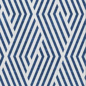 5' X 8' Navy Blue And Ivory Geometric Washable Area Rug With UV Protection