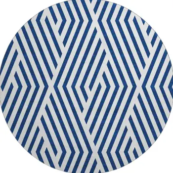 8' Navy Blue And Ivory Geometric Washable Round Rug With UV Protection