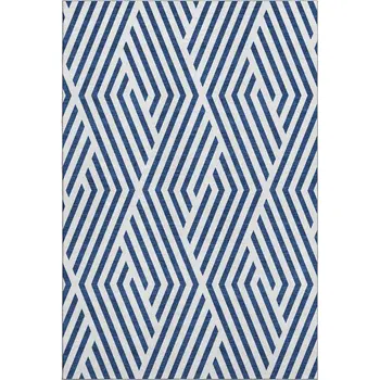 9' X 12' Navy Blue And Ivory Geometric Washable Area Rug With UV Protection