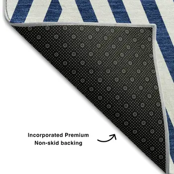 10' X 14' Navy Blue And Ivory Geometric Washable Area Rug With UV Protection