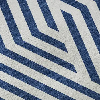 10' X 14' Navy Blue And Ivory Geometric Washable Area Rug With UV Protection