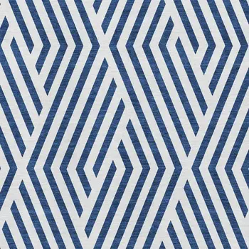 10' X 14' Navy Blue And Ivory Geometric Washable Area Rug With UV Protection
