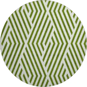 8' Olive Green And Ivory Geometric Washable Round Rug With UV Protection