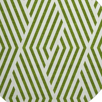 8' Olive Green And Ivory Geometric Washable Round Rug With UV Protection