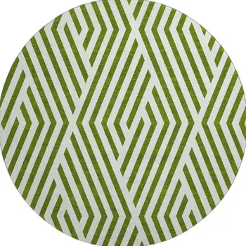 8' Olive Green And Ivory Geometric Washable Round Rug With UV Protection