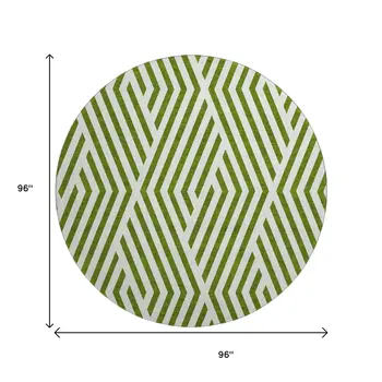8' Olive Green And Ivory Geometric Washable Round Rug With UV Protection