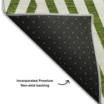 9' X 12' Olive Green And Ivory Geometric Washable Area Rug With UV Protection