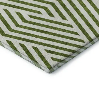 9' X 12' Olive Green And Ivory Geometric Washable Area Rug With UV Protection