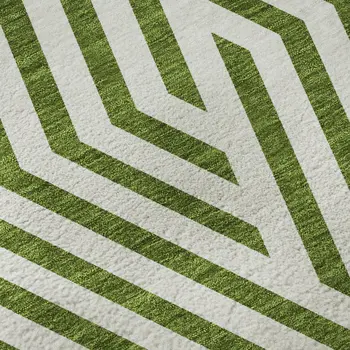 9' X 12' Olive Green And Ivory Geometric Washable Area Rug With UV Protection