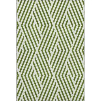 10' X 14' Olive Green And Ivory Geometric Washable Area Rug With UV Protection