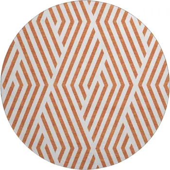8' Rust And Ivory Geometric Washable Round Rug With UV Protection