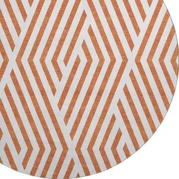 8' Rust And Ivory Geometric Washable Round Rug With UV Protection