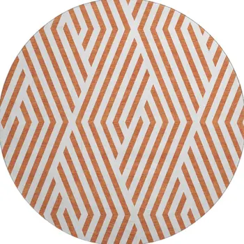8' Rust And Ivory Geometric Washable Round Rug With UV Protection