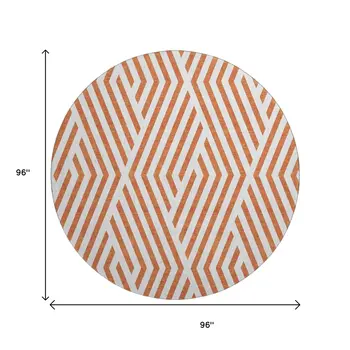 8' Rust And Ivory Geometric Washable Round Rug With UV Protection