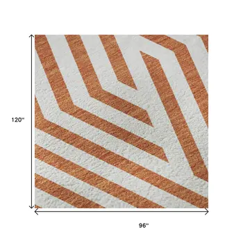 8' X 10' Rust And Ivory Geometric Washable Area Rug With UV Protection