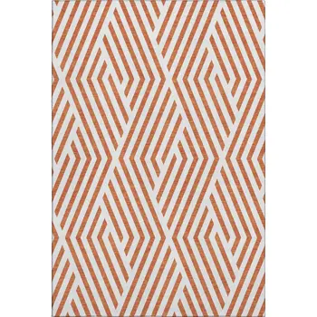 9' X 12' Rust And Ivory Geometric Washable Area Rug With UV Protection
