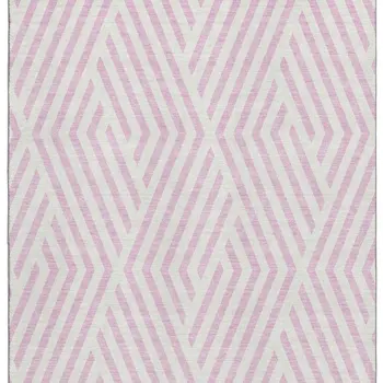5' X 8' Pink And Ivory Geometric Washable Area Rug With UV Protection