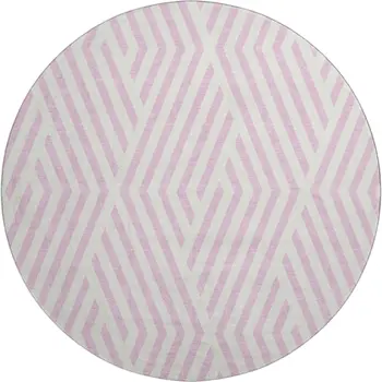 8' Pink And Ivory Geometric Washable Round Rug With UV Protection