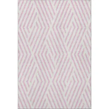 10' X 14' Pink And Ivory Geometric Washable Area Rug With UV Protection