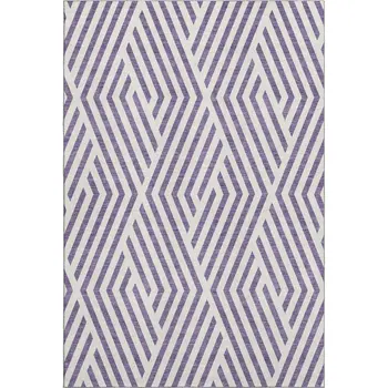 5' X 8' Purple And Ivory Geometric Washable Area Rug With UV Protection
