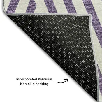 8' Purple And Ivory Geometric Washable Round Rug With UV Protection