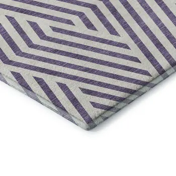 8' X 10' Purple And Ivory Geometric Washable Area Rug With UV Protection