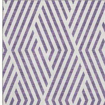9' X 12' Purple And Ivory Geometric Washable Area Rug With UV Protection