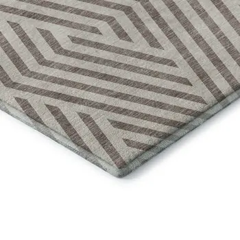 8' X 10' Taupe And Ivory Geometric Washable Area Rug With UV Protection