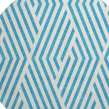 8' Teal And Ivory Geometric Washable Round Rug With UV Protection