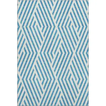 9' X 12' Teal And Ivory Geometric Washable Area Rug With UV Protection