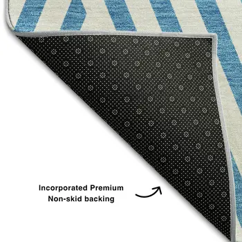 9' X 12' Teal And Ivory Geometric Washable Area Rug With UV Protection