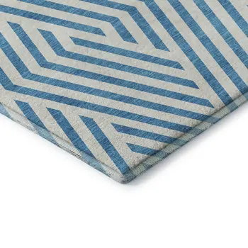 9' X 12' Teal And Ivory Geometric Washable Area Rug With UV Protection